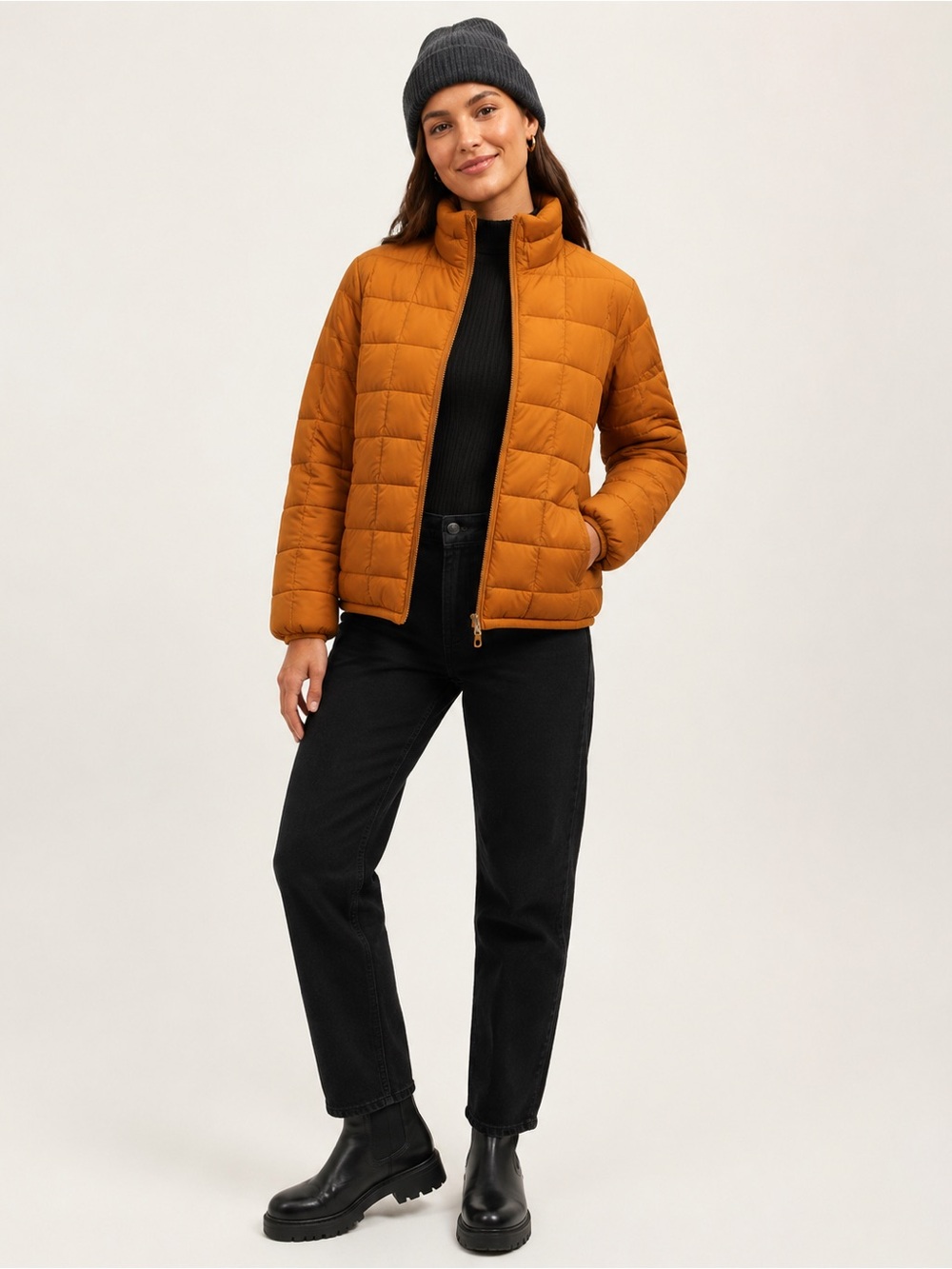 Old Navy Women’s XS Burnt Orange Water-Resistant Grid Quilted Puffer Jacket